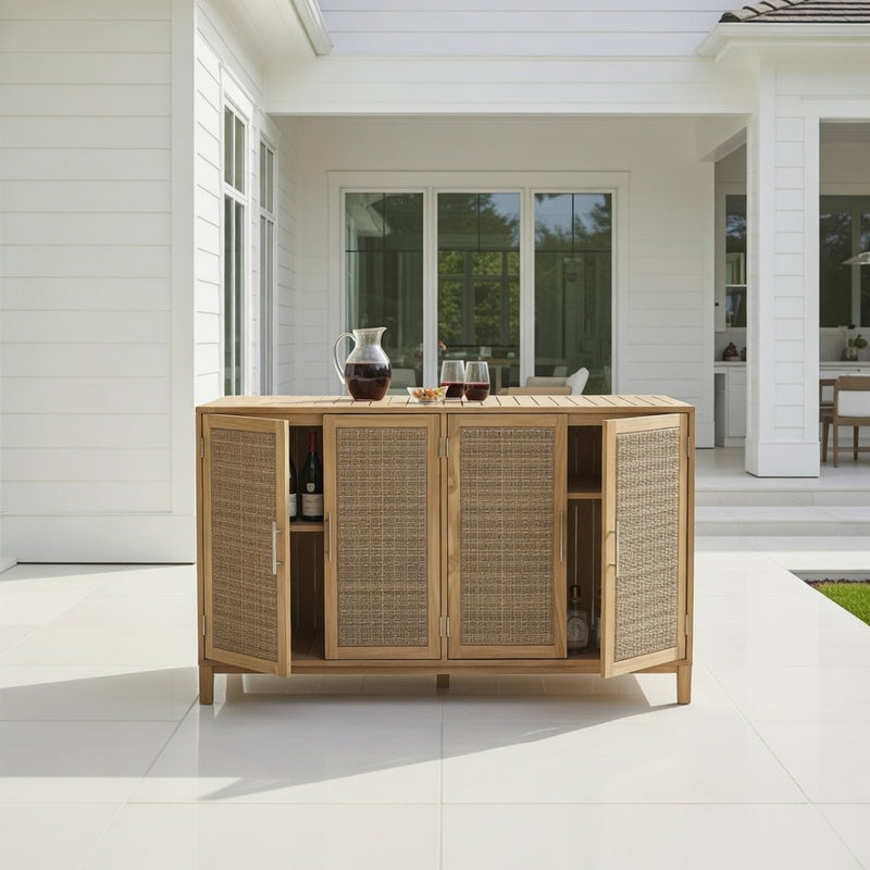 Outdoor Cabinet with Four Doors in Natural Teak
