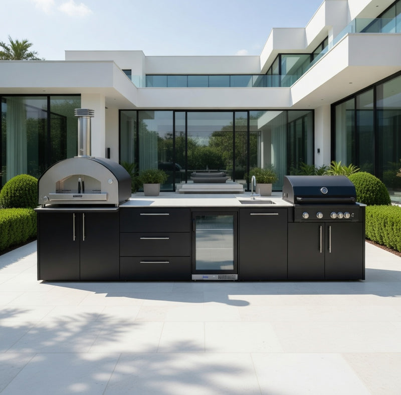 Outdoor Kitchen Elysia with Gas Barbecue, Pizza Oven, Fridge and Sink