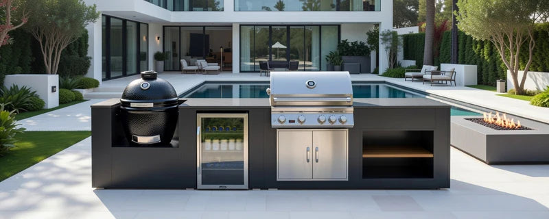 Grillandia Outdoor Kitchen Whistler 4 Burner BBQ, and Primo Ceramic Grill | 13.2ft