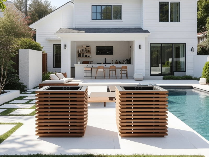 Outdoor Spaced Out Teak Square Planter (Set of 2)