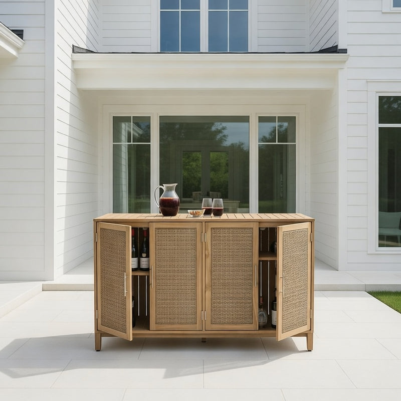 Outdoor Cabinet with Four Doors in Natural Teak