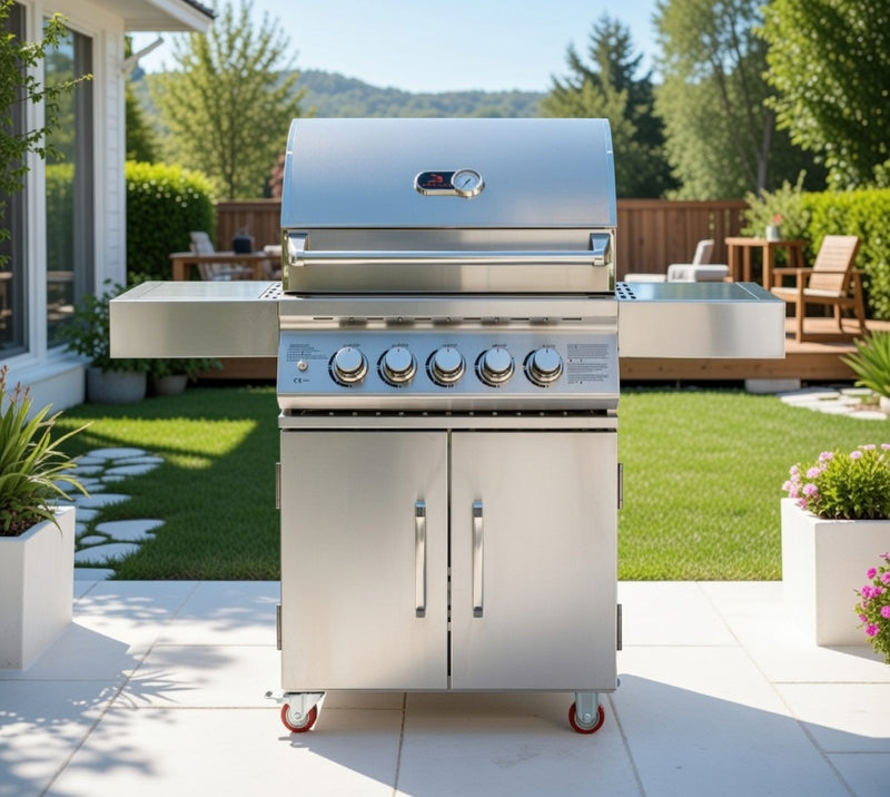 Whistler 28-Inch 3-Burner Built-In Gas Grill With Rear Infrared Burner, Grill Lights, Rotisserie Kit & Cover - Cart Stainless