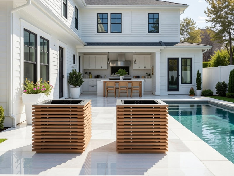 Outdoor Spaced Out Teak Square Planter (Set of 2)