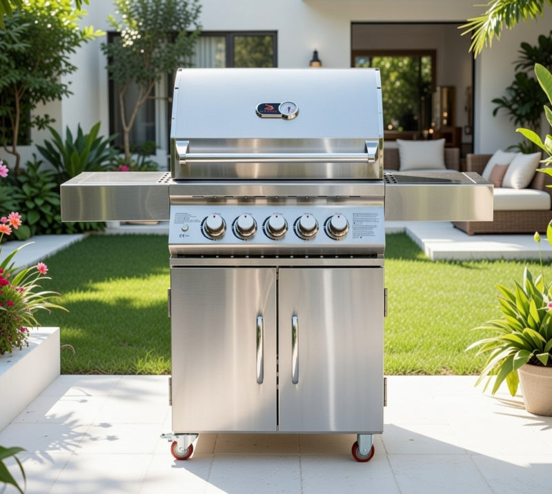 Whistler 28-Inch 3-Burner Built-In Gas Grill With Rear Infrared Burner, Grill Lights, Rotisserie Kit & Cover - Cart Stainless