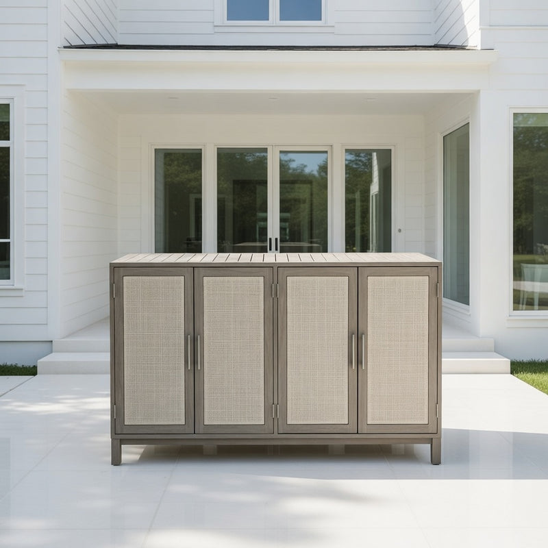 Outdoor Cabinet with Four Doors Weathered Teak