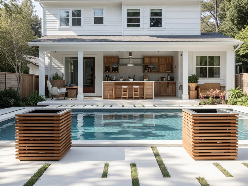 Outdoor Spaced Out Teak Square Planter (Set of 2)