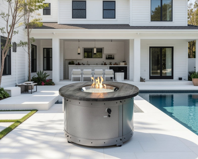Fire Pit Table Edison Round Gas Burner Cover Included