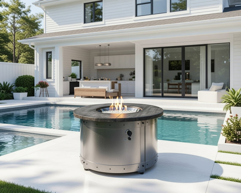 Fire Pit Table Edison Round Gas Burner Cover Included