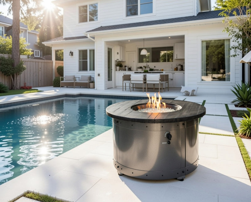 Fire Pit Table Edison Round Gas Burner Cover Included