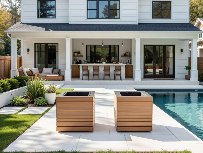 Outdoor Teak Square Planter & Rectangular Planter (Set of 2)