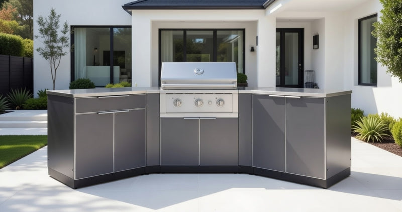 Outdoor Kitchen Aluminum 6 Piece Cabinet Set with 2-Door, Bar, Grill and Corner Cabinets