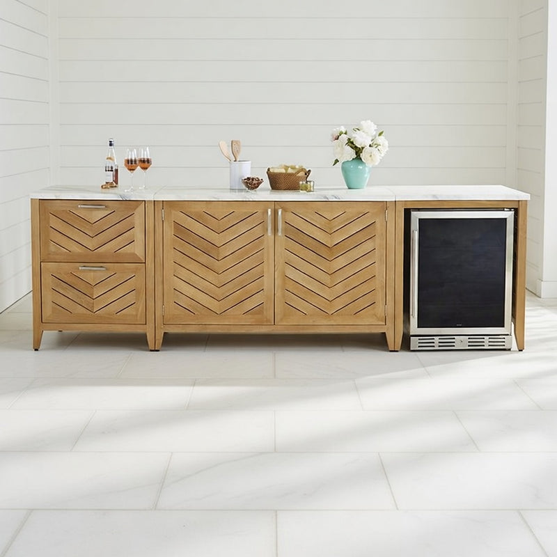 Outdoor Kitchen Set in Natural Teak and Fridge