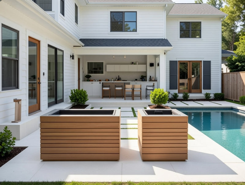 Outdoor Teak Square Planter & Rectangular Planter (Set of 2)