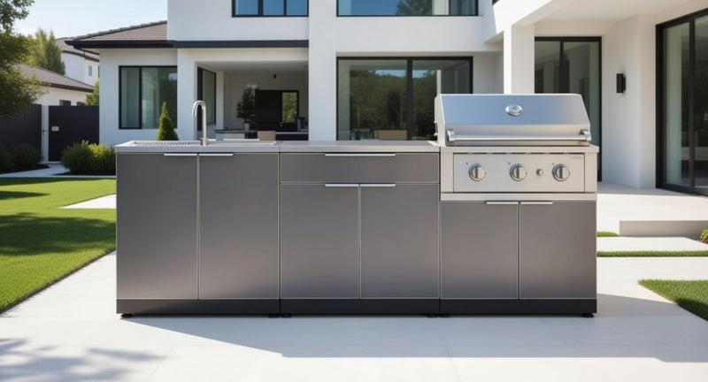Outdoor Kitchen Aluminum 4 Piece Cabinet Set with Bar, Grill and Sink Cabinet