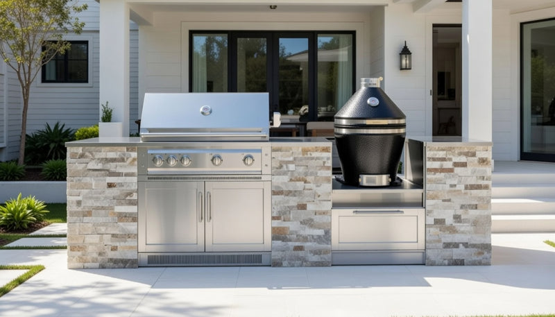 Outdoor Kitchen Signature Series 9 Piece Cabinet Set With Kamado & 40'' Grill