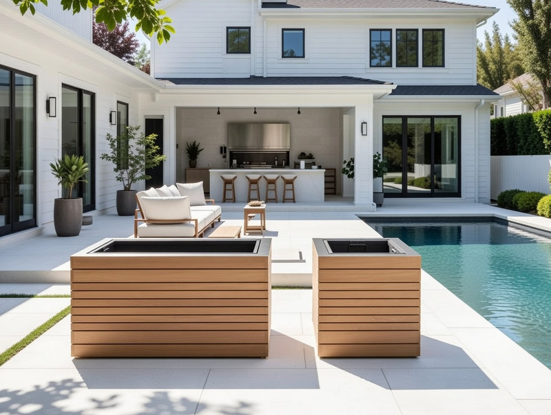 Outdoor Teak Square Planter & Rectangular Planter (Set of 2)