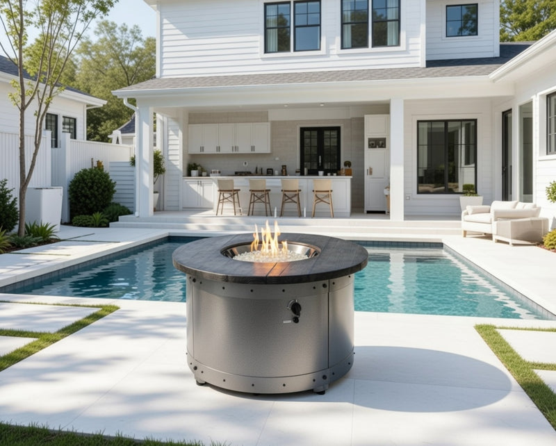 Fire Pit Table Edison Round Gas Burner Cover Included