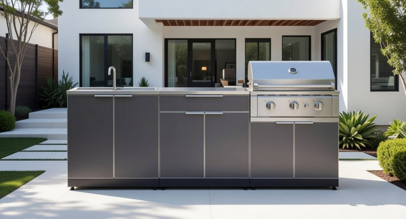Outdoor Kitchen Aluminum 4 Piece Cabinet Set with Bar, Grill and Sink Cabinet