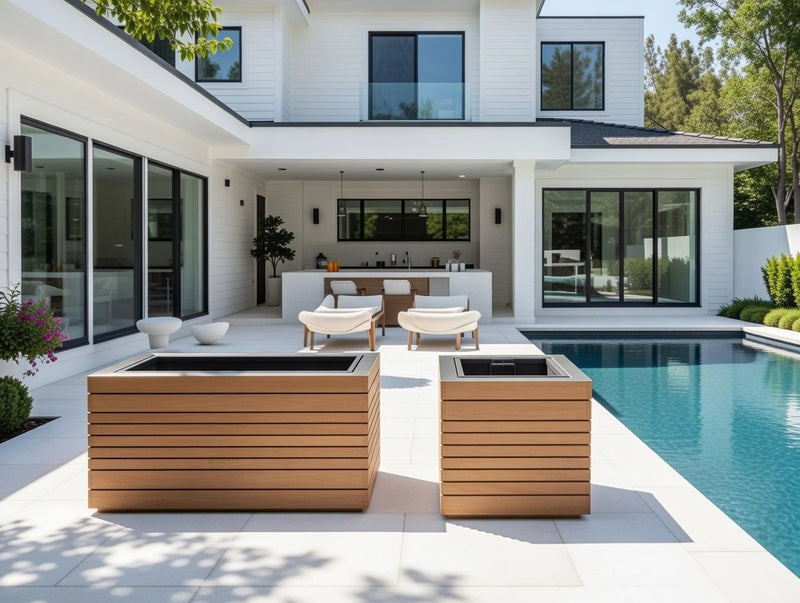 Outdoor Teak Square Planter & Rectangular Planter (Set of 2)