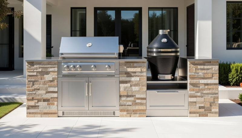Outdoor Kitchen Signature Series 9 Piece Cabinet Set With Kamado & 40'' Grill
