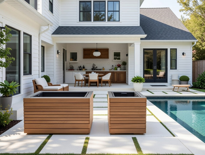 Outdoor Teak Square Planter & Rectangular Planter (Set of 2)