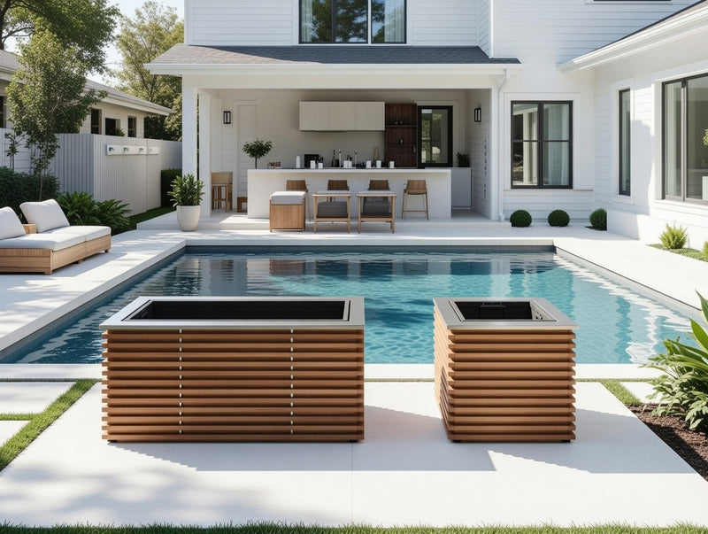 Outdoor Spaced Out Teak Square Planter & Rectangular Planter (Set of 2)