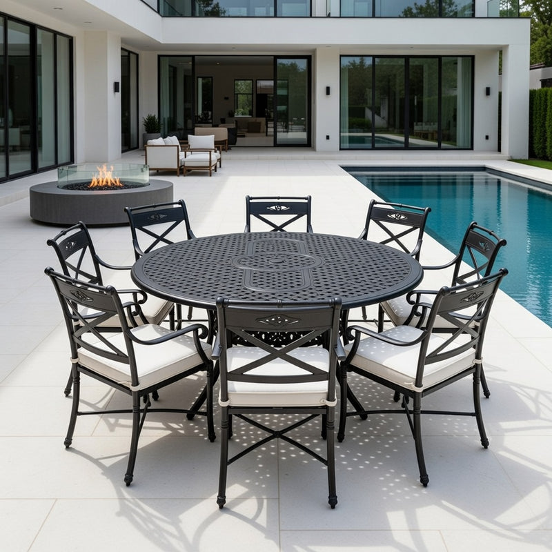 Oval Dining Set in Onyx Finish Including Cushions