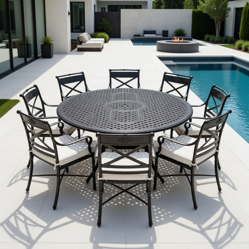 Oval Dining Set in Onyx Finish Including Cushions