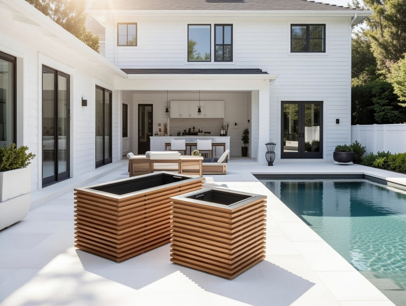 Outdoor Spaced Out Teak Square Planter & Rectangular Planter (Set of 2)