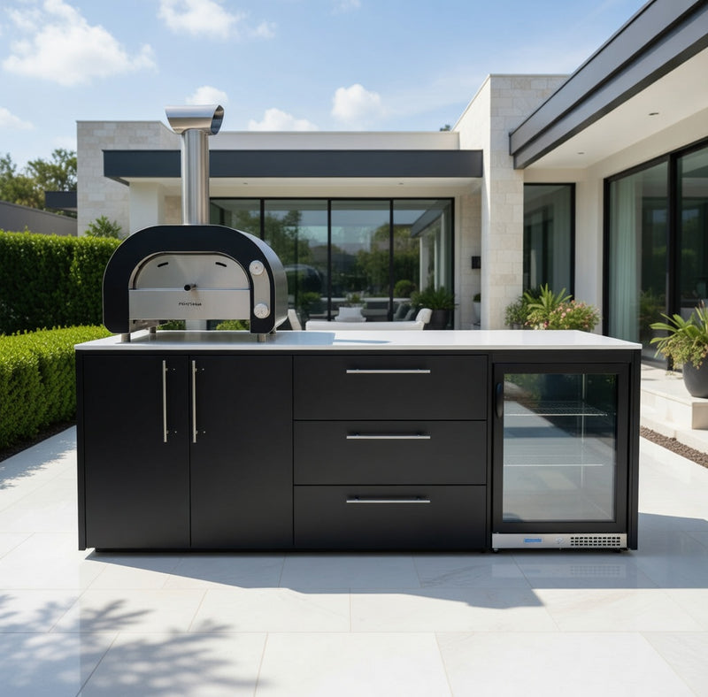 Outdoor Kitchen Elysia with, Pizza Oven, and Fridge