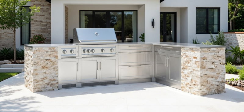 Outdoor Kitchen Signature Series 11 Piece L Shape Cabinet Set with Side Burner & 40'' Grill