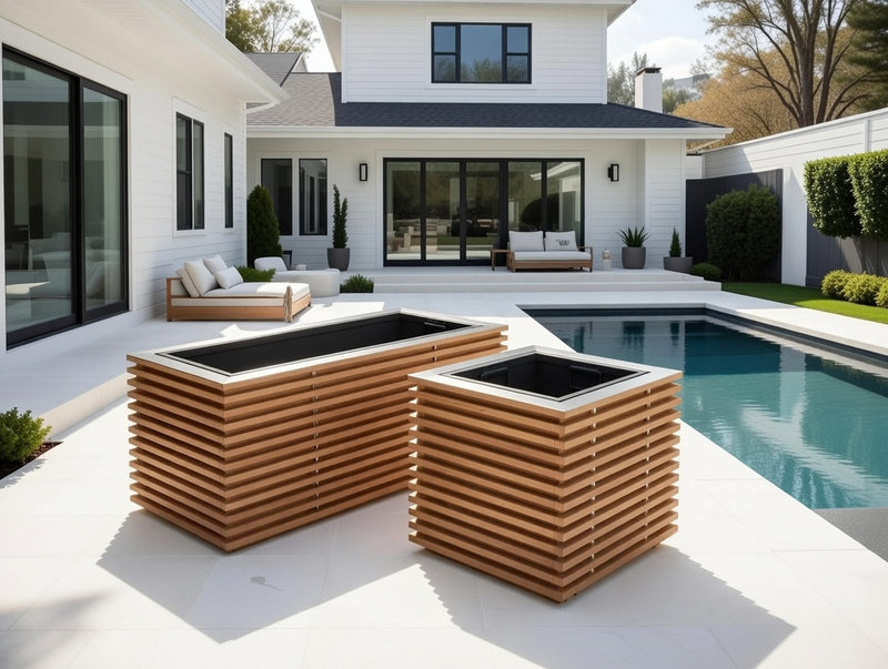 Outdoor Spaced Out Teak Square Planter & Rectangular Planter (Set of 2)