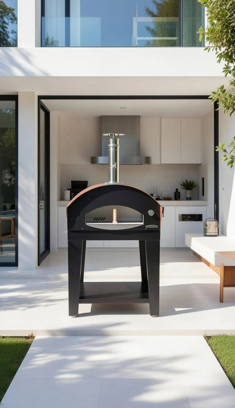 Rossofuoco BENNI Wood-fired oven - Black/Brown with cart 39"