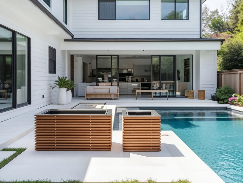 Outdoor Spaced Out Teak Square Planter & Rectangular Planter (Set of 2)