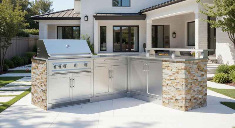 Outdoor Kitchen Signature Series 8 Piece L Shape Cabinet Set With 33'' Grill