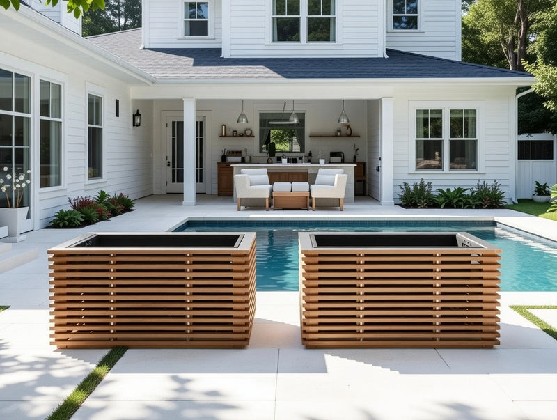 Outdoor Spaced Out Teak Rectangular Planter Boxes (Set of 2)