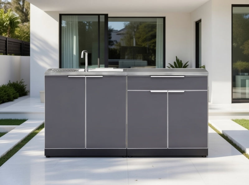Outdoor Kitchen Aluminum Sink Cabinet and Bar Cabinet - Slate Gray