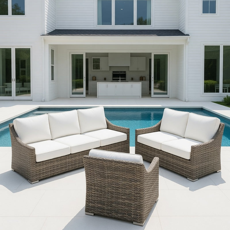 Outdoor Sofa Set in Putty Finish and Sunbrella Rain Cushions