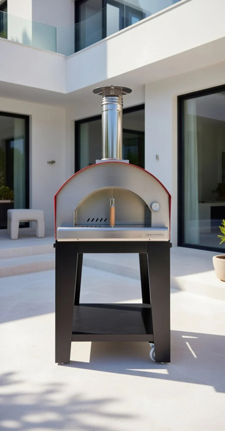 Rossofuoco CAMPAGNOLO Wood-Fired oven- Stainless Steel/Red with Cart 32"