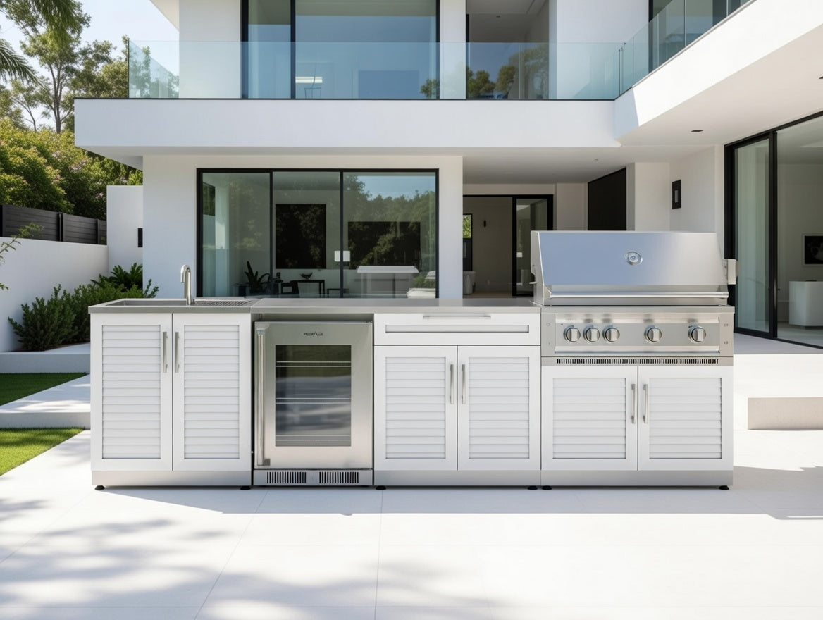 Modern Wood Panel Outdoor Kitchens