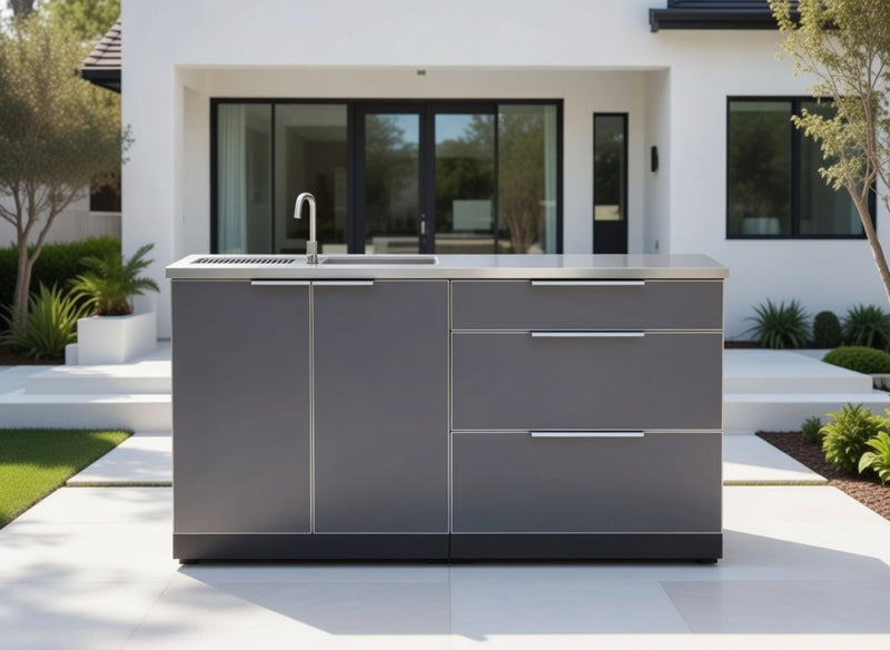 Outdoor Kitchen Aluminum Triple drawer and Sink Cabinet - Slate Gray