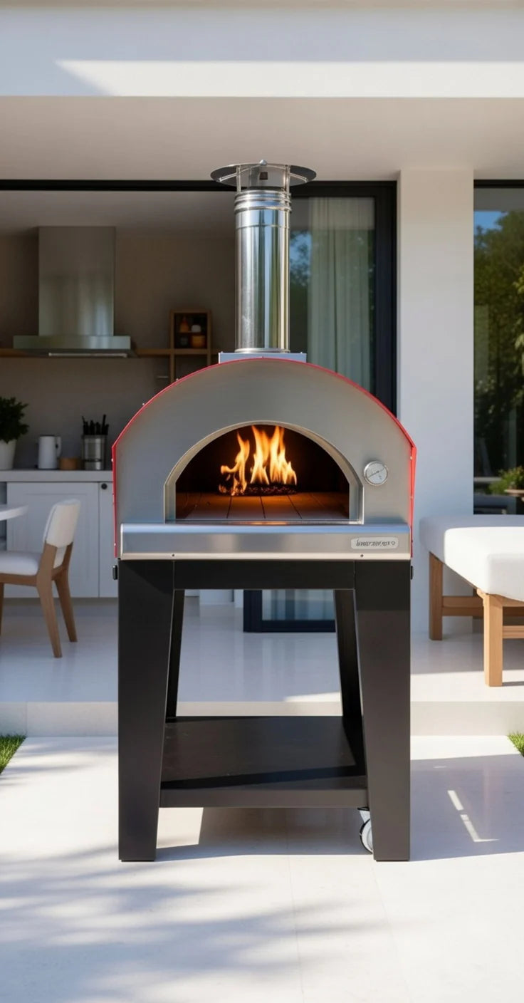 Rossofuoco CAMPAGNOLO Wood-Fired oven- Stainless Steel/Red with Cart 32"