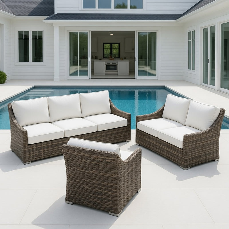 Outdoor Sofa Set in Putty Finish and Sunbrella Rain Cushions