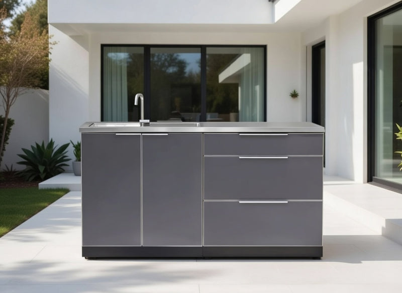 Outdoor Kitchen Aluminum Triple drawer and Sink Cabinet - Slate Gray