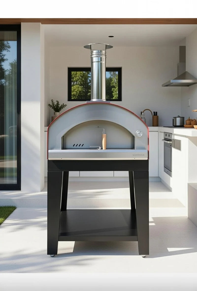 Rossofuoco PIÙTRECENTO Wood-fired oven - Red with Cart 40"