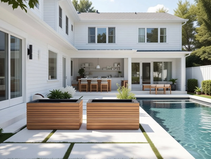 Outdoor Teak Rectangular Planter Boxes (Set of 2)