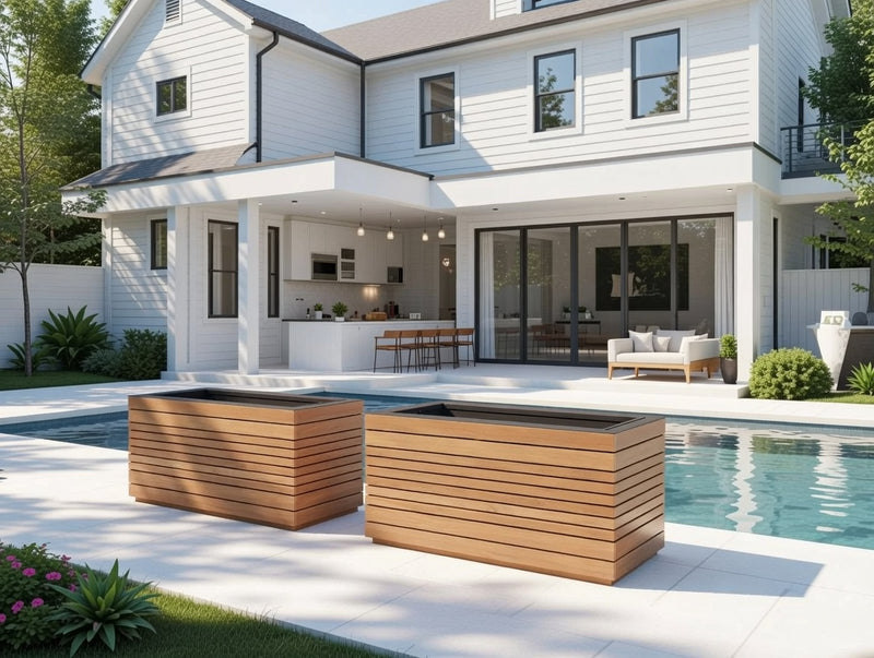 Outdoor Teak Rectangular Planter Boxes (Set of 2)