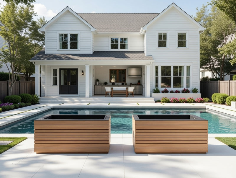 Outdoor Teak Rectangular Planter Boxes (Set of 2)