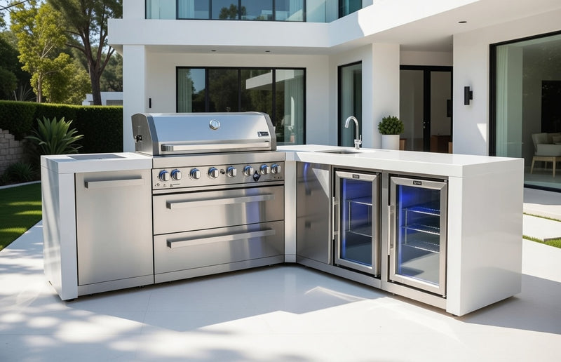 Mont Alpi 805 Deluxe BBQ Grill Island with 90 Degree Corner Beverage Center & Fridge - MAi805-D90BEVFC