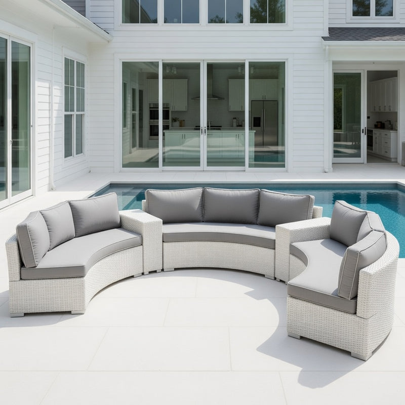 Outdoor Modular Sofa Set in Ivory Finish and Sunbrella Rain Cushions